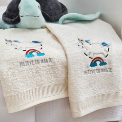 Πετσέτες Βρεφικές Με Κέντημα Ecru Σετ Baby Unicorn Blue Cotton Cokitex 2Τεμ