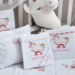 Σεντόνια Βρεφικά Με Κέντημα Κούνιας Σετ Baby Unicorn Pink Cotton Cokitex (120x160) 3Τεμ