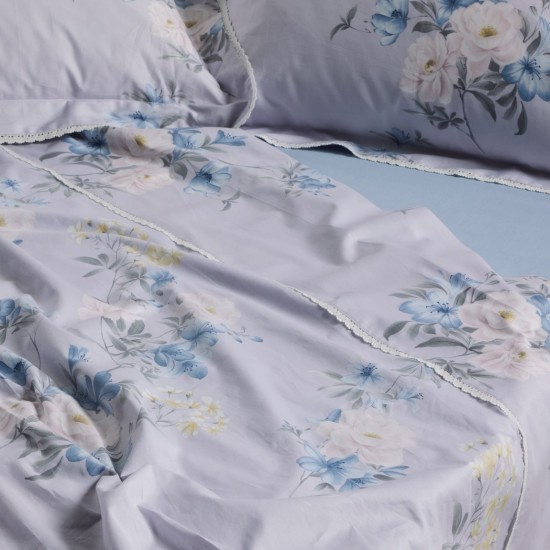 Παπλωματοθήκη Υπέρδιπλη Σετ Prestige 1710 Grey-Lilac Satin Cotton Das Home (220x240) 3Τεμ