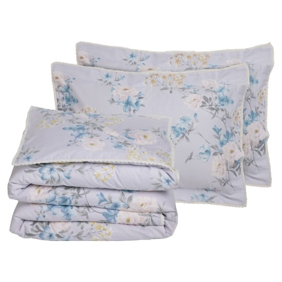 Παπλωματοθήκη Υπέρδιπλη Σετ Prestige 1710 Grey-Lilac Satin Cotton Das Home (220x240) 3Τεμ