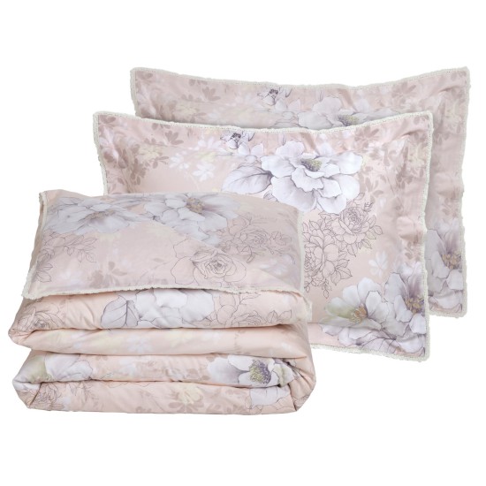 Παπλωματοθήκη Υπέρδιπλη Σετ Prestige 1711 Grey-Pink Satin Cotton Das Home (220x240) 3Τεμ