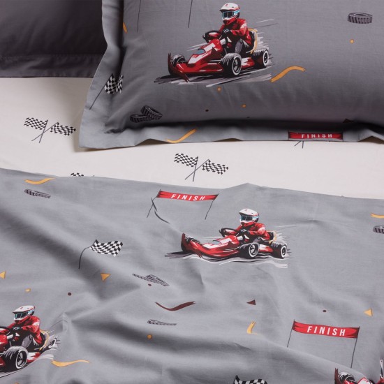 Παπλωματοθήκη Παιδική Μονή Σετ Kids 4976 Grey Cotton Das Home (160x240) 2Τεμ