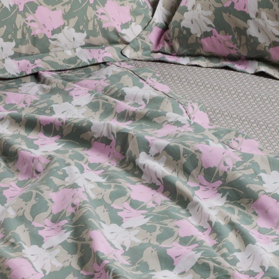 Παπλωματοθήκη Υπέρδιπλη Σετ Daily 3175 Green-Pink Cotton Das Home (220x240) 3Τεμ