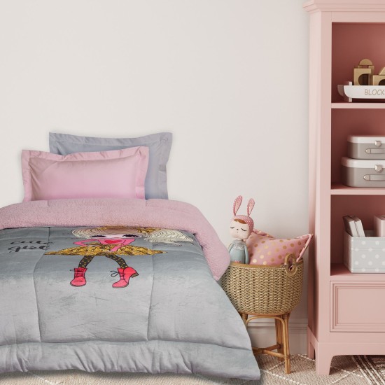 Κουβερτοπάπλωμα Παιδικό Με Sherpa Μονό Kids 4971 Grey-Pink Fleece Das Home (160x220) 1Τεμ