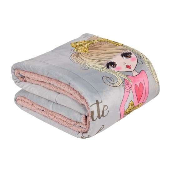 Κουβερτοπάπλωμα Παιδικό Με Sherpa Μονό Kids 4971 Grey-Pink Fleece Das Home (160x220) 1Τεμ