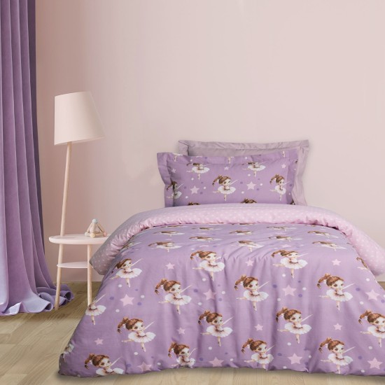 Παπλωματοθήκη Παιδική Μονή Σετ Kids 4972 Pink-Purple Cotton Das Home (160x240) 2Τεμ