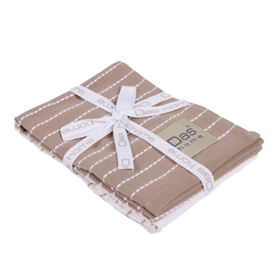 Ποτηρόπανα Σετ Kitchen 0825 Taupe-White Cotton Das Home (30x50) 2Τεμ