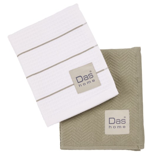 Ποτηρόπανα Σετ Kitchen 0827 Green -White Cotton Das Home (30x50) 2Τεμ