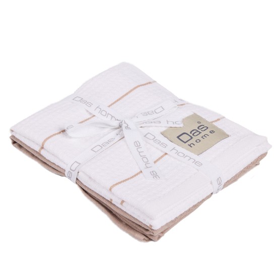 Ποτηρόπανα Σετ Kitchen 0830 Taupe-White Cotton Das Home (30x50) 2Τεμ