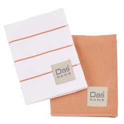 Ποτηρόπανα Σετ Kitchen 0831 Teracotta-White Cotton Das Home (30x50) 2Τεμ
