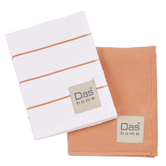 Ποτηρόπανα Σετ Kitchen 0831 Teracotta-White Cotton Das Home (30x50) 2Τεμ