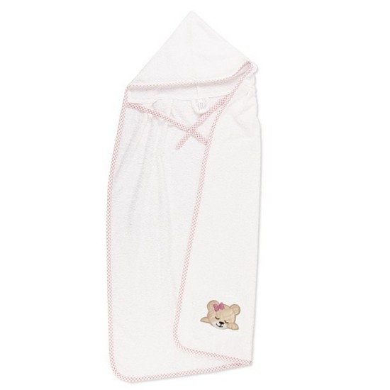 Κάπα Βρεφική Baby Bath Sleeping Bear Pink 12 Με Κέντημα Cotton Dimcol (80x80) 1Τεμ