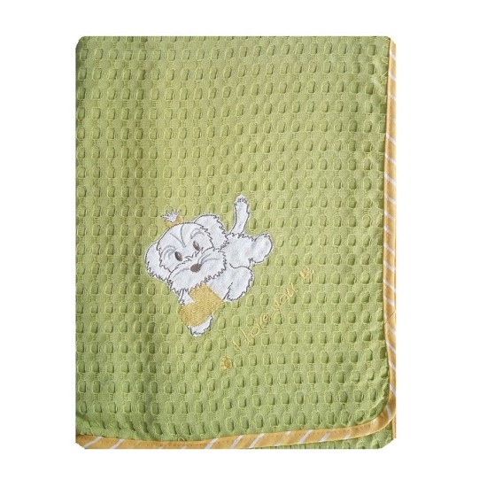 Κουβέρτα Πικέ Κούνιας Baby Bed Σκυλάκι 120 Green Με Κέντημα Cotton Dimcol (100x160) 1Τεμ