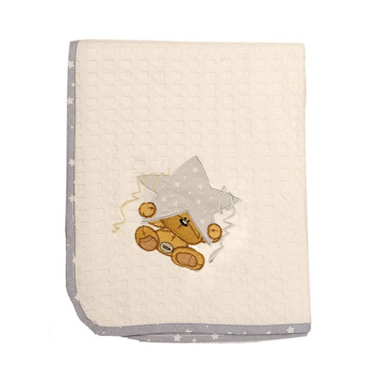 Κουβέρτα Πικέ Με Κέντημα Αγκαλιάς Αστέρι 129 Εκρού-Γκρί Cotton Dimcol (80x110) 1Τεμ