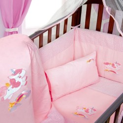 Σετ Κούνιας Unicorn 41 Pink Με Κέντημα Cotton Dimcol 7Τεμ
