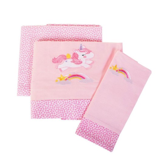 Σεντόνια Βρεφικά Κούνιας Σετ Baby Unicorn 41 Pink Με Κέντημα Cotton Dimcol (120x170) 3Τεμ