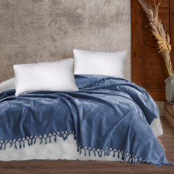 Κουβέρτα Πικέ Υπέρδιπλη Classic Blue Jacquard Cotton Dimcol (220x240) 1Τεμ