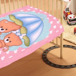 Κουβέρτα Βελουτέ Κούνιας Rainy Bears 06 Pink Dimcol (110x140) 1Τεμ
