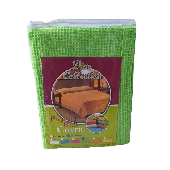 Κουβέρτα Πικέ Με Φάσα Υπέρδιπλη Solid Green Cotton Dimcol (220x240) 1Τεμ