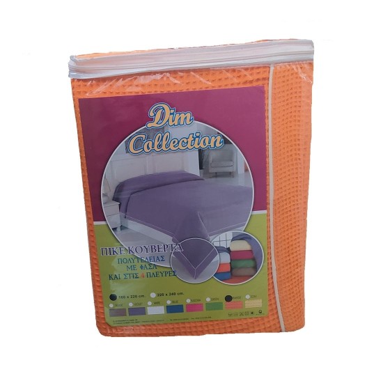 Κουβέρτα Πικέ Με Φάσα Μονή Solid Orange Cotton Dimcol (160x220) 1Τεμ