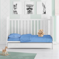 Σεντόνια Κούνιας Σετ Solid 498 Sky Blue Cotton Dimcol (120x160) 3Τεμ