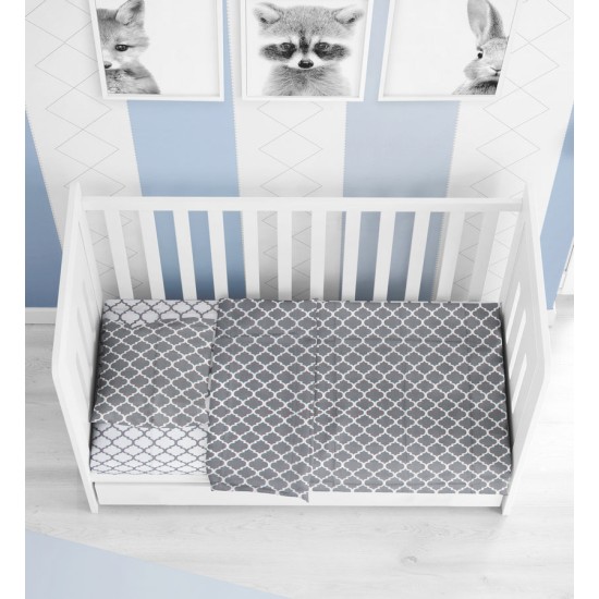 Σεντόνια Βρεφικά Κούνιας Σετ Windows 137 Grey-White Cotton Dimcol (120x160) 3Τεμ
