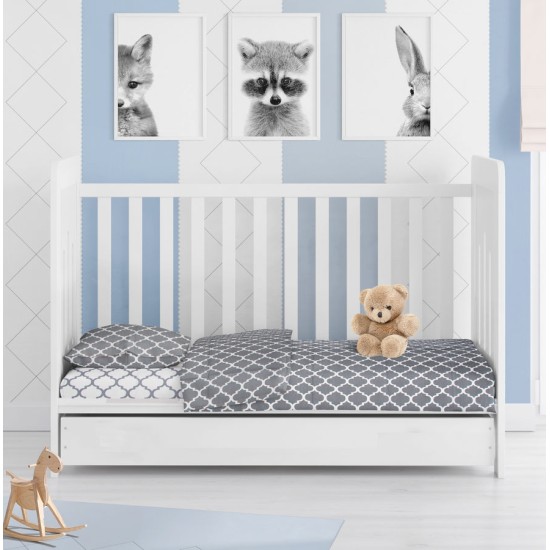 Σεντόνια Βρεφικά Κούνιας Σετ Windows 137 Grey-White Cotton Dimcol (120x160) 3Τεμ