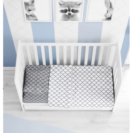 Σεντόνια Βρεφικά Κούνιας Σετ Windows 137 Grey-White Cotton Dimcol (120x160) 3Τεμ