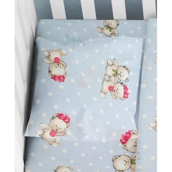 Μαξιλαροθήκη Βρεφική Κούνιας Two Lovely Bears 64 Blue Cotton Dimcol (35x45) 1Τεμ