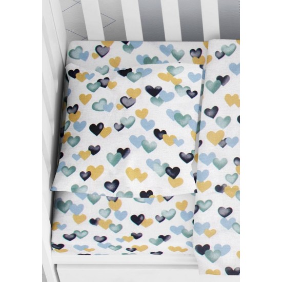 Μαξιλαροθήκη Κούνιας Hearts 11 Grey-Green Cotton Dimcol (35x45) 1Τεμ