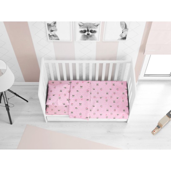 Κατωσέντονο Κούνιας Print Baby Panda 111 Pink Cotton Dimcol (70x140+15) 1Τεμ