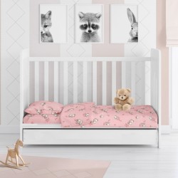 Κατωσέντονο Φανελένιο Κούνιας Baby Birds 15 Pink Cotton Dimcol (70x140+15) Με Λάστιχο 1Τεμ
