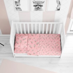 Κατωσέντονο Φανελένιο Κούνιας Baby Birds 15 Pink Cotton Dimcol (70x140+15) Με Λάστιχο 1Τεμ
