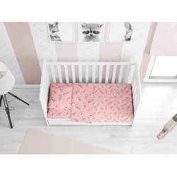 Κατωσέντονο Φανελένιο Κούνιας Baby Birds 15 Pink Cotton Dimcol (70x140+15) Με Λάστιχο 1Τεμ
