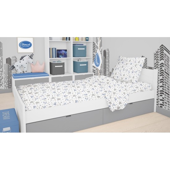 Σεντόνια Μονά Σετ Elephant 174 Blue Cotton Dimcol (160x240) 3Τεμ