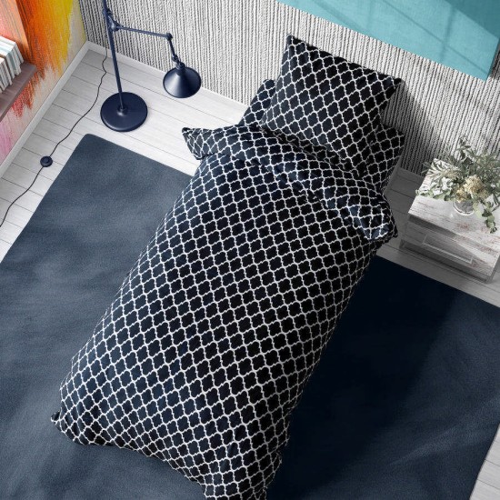 Παπλωματοθήκη Μονή Windows 175 Dark Blue-White Cotton Dimcol (160x240) 1Τεμ