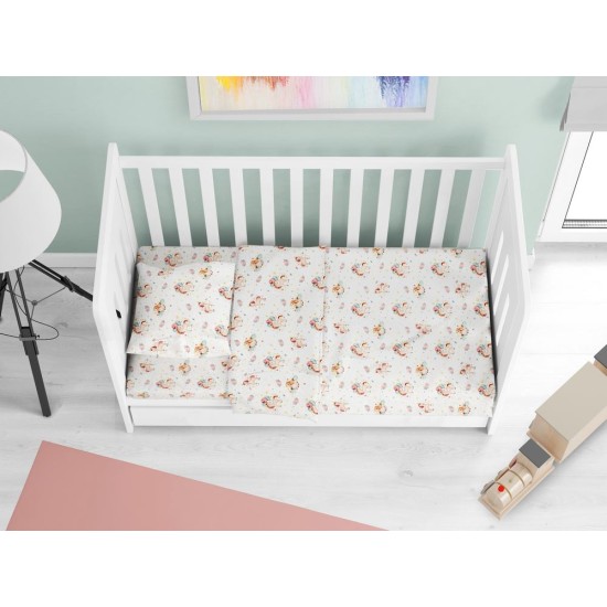 Πάπλωμα Βρεφικό Κούνιας Bebe Unicorn 209 White-Salmon Cotton Dimcol (120x160) 1Τεμ