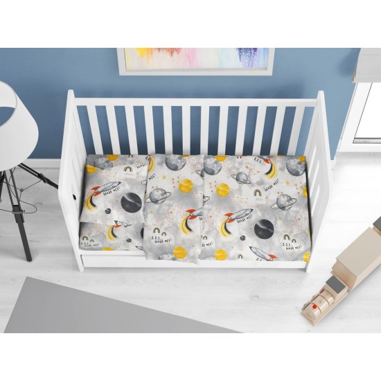 Παπλωματοθήκη Βρεφική Κούνιας Bebe Spaceship 187 Grey Cotton Dimcol (120x160) 1Τεμ