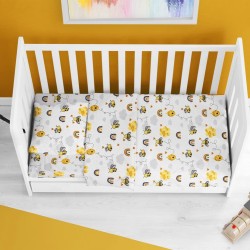 Παπλωματοθήκη Βρεφική Κούνιας Bebe Honey Bee 545 White-Yellow Cotton Dimcol (120x160) 1Τεμ