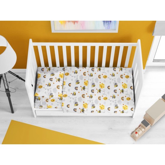 Παπλωματοθήκη Βρεφική Κούνιας Bebe Honey Bee 545 White-Yellow Cotton Dimcol (120x160) 1Τεμ