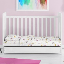 Παπλωματοθήκη Βρεφική Κούνιας Bebe Sweet Dreams 553 White-Pink Cotton Dimcol (120x160) 1Τεμ