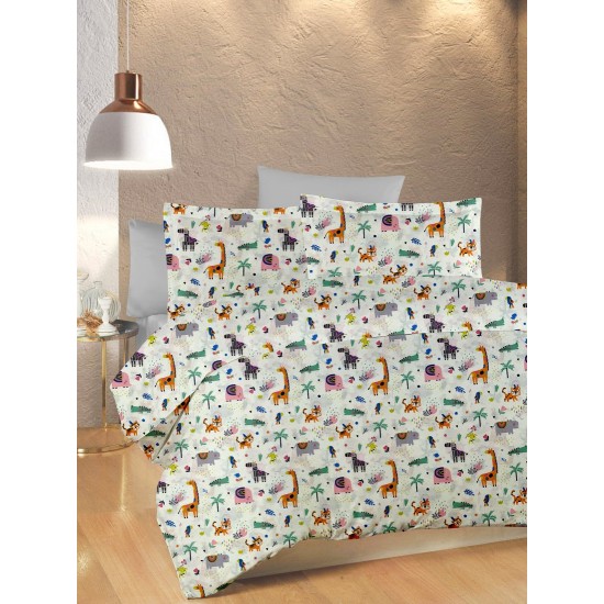 Παπλωματοθήκη Βρεφική Κούνιας Bebe Zoo 556 White-Multi Cotton Dimcol (120x160) 1Τεμ