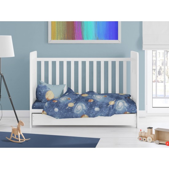 Παπλωματοθήκη Βρεφική Κούνιας Bebe Milky Way 185 Blue Cotton Dimcol (120x160) 1Τεμ
