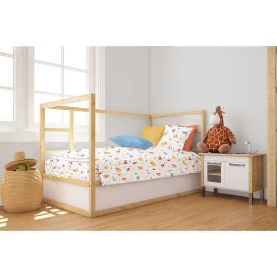 Παπλωματοθήκη Βρεφική Κούνιας Bebe Forest Animals 570 White-Sky Blue Cotton Dimcol (120x160) 1Τεμ