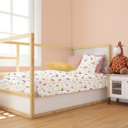 Παπλωματοθήκη Βρεφική Κούνιας Bebe Forest Animals 571 White-Pink Cotton Dimcol (120x160) 1Τεμ