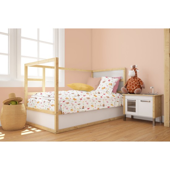 Παπλωματοθήκη Βρεφική Κούνιας Bebe Forest Animals 571 White-Pink Cotton Dimcol (120x160) 1Τεμ