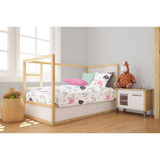 Παπλωματοθήκη Βρεφική Κούνιας Bebe Rainbow 575 White-Pink Cotton Dimcol (120x160) 1Τεμ