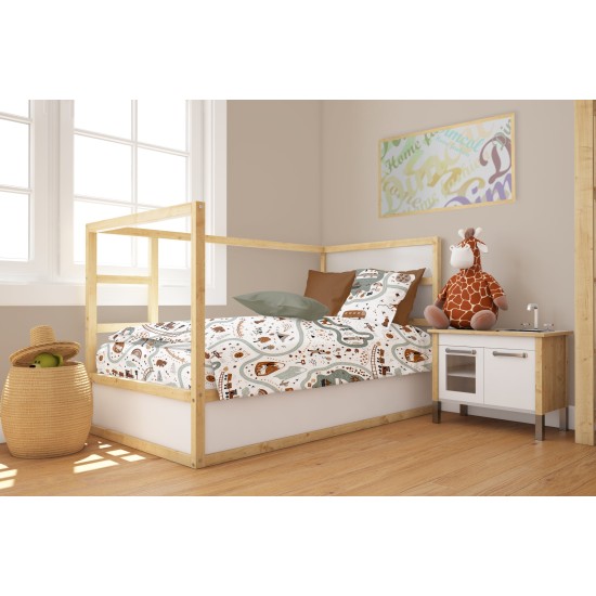 Παπλωματοθήκη Βρεφική Κούνιας Bebe Countryside 580 White-Mint Cotton Dimcol (120x160) 1Τεμ