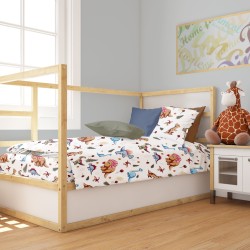 Παπλωματοθήκη Βρεφική Κούνιας Bebe Dinosaur 519 White-Blue Cotton Dimcol (120x160) 1Τεμ