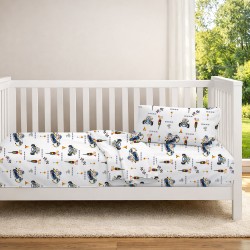 Κατωσέντονο Κούνιας Bebe Animal Grand Prix 589 White-Blue Cotton Dimcol (70x140+15) Με Λάστιχο 1Τεμ